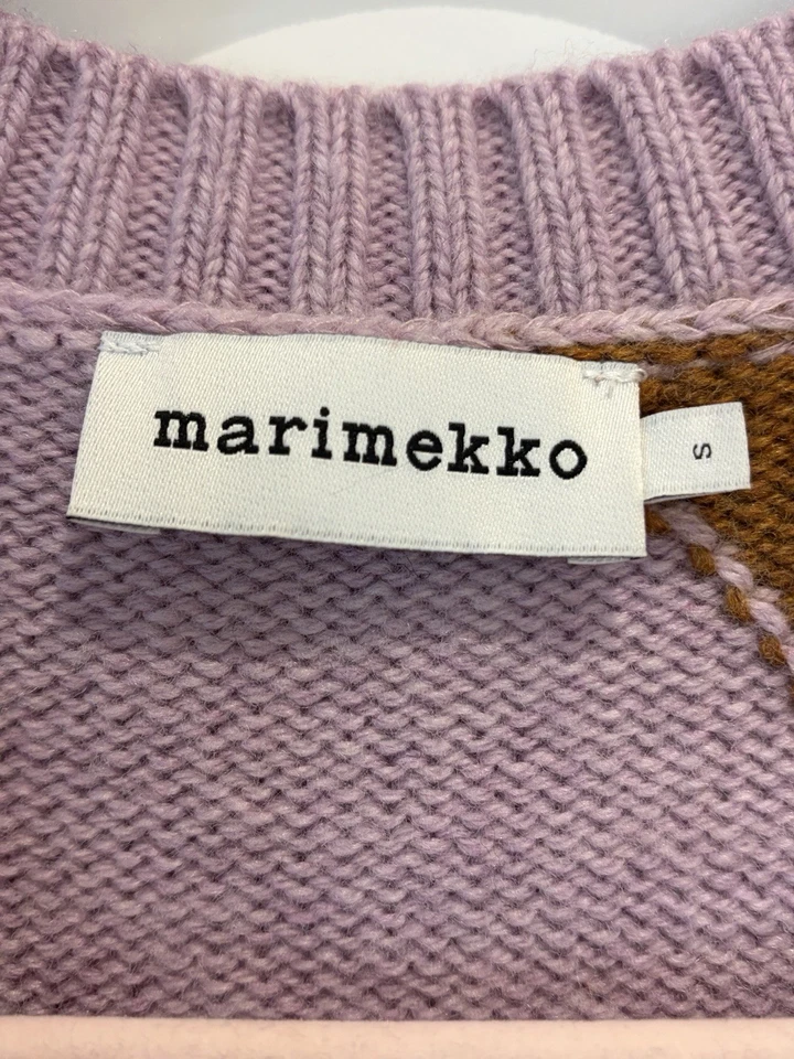 Marimekko Designer Pullover Kertaus Pilari 100% Wolle Rosa Schwarz Gr S - Bild 4 von 4