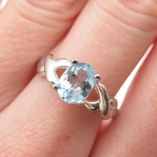 925 Sterling Silver Real Oval-Cut Blue Topaz Infinity Ring Size 7
