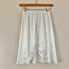 Vintage DEENA White Half Slip M Lace Trim Slit Knee Length Elastic 80s Retro USA