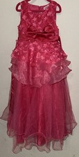 Hot Pink Girls Fancy Special occasion Dress With Ruffles And Roses. Sz 120 4-5 y