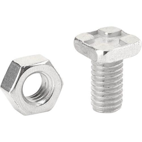 20 Greenhouse Square Head Bolts & Nuts M6 x 14mm Aluminium ALM GH004