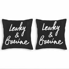 Set of 2 Black Square Throw Pillow Covers 18x18in with Elegant White Cursive 