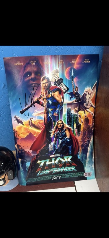 Chris Hemsworth signed love and thunder thor mini poster SWAU authenticated