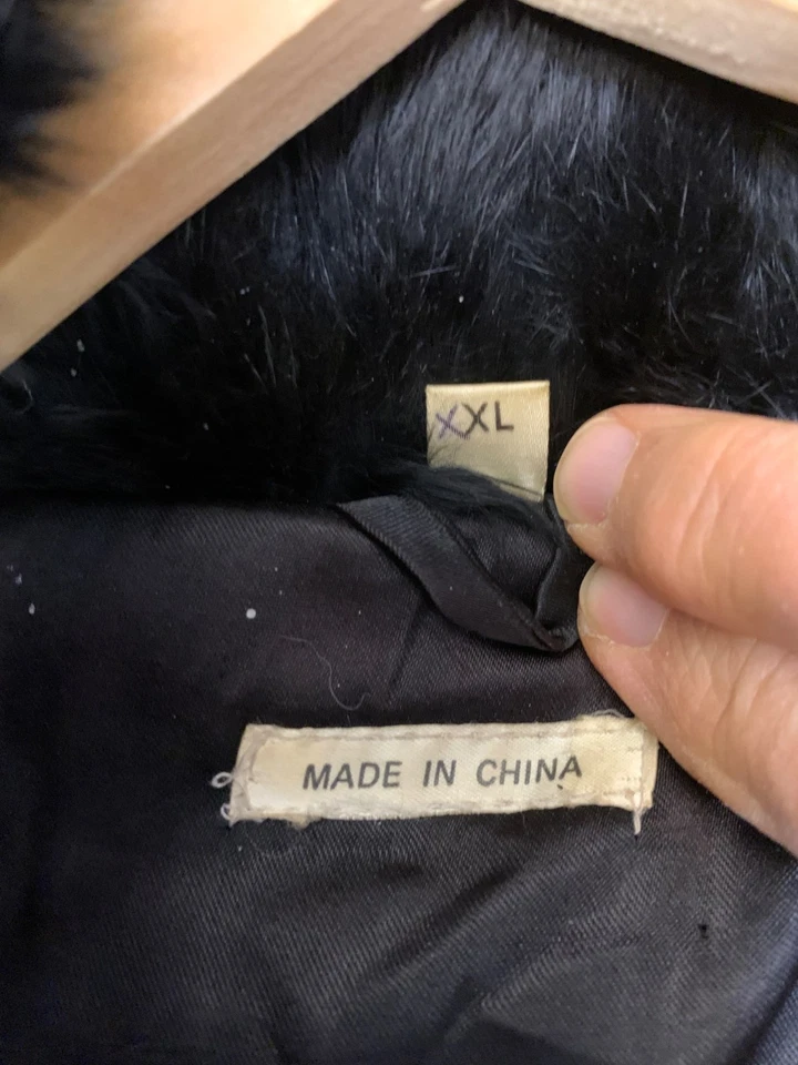 Винтажный мужской черный кроличий мех пальто XXL длинный шаль воротник с подкладкой RII10583 - Изображение 4 из 4