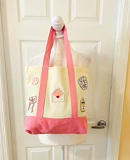 Women s Ivory & Pink Tote Bag, Embroidered He...