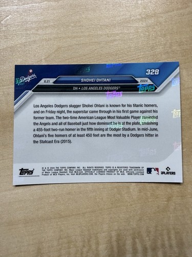2024 MLB Topps NOW 328 SHOHEI OHTANI 455’ HR LOS ANGELES DODGERS - Picture 2 of 2