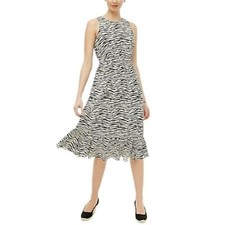 J. Crew Womens 12 Ivory & Black Zebra Print Sleeveless Lined Tiered Midi Dress