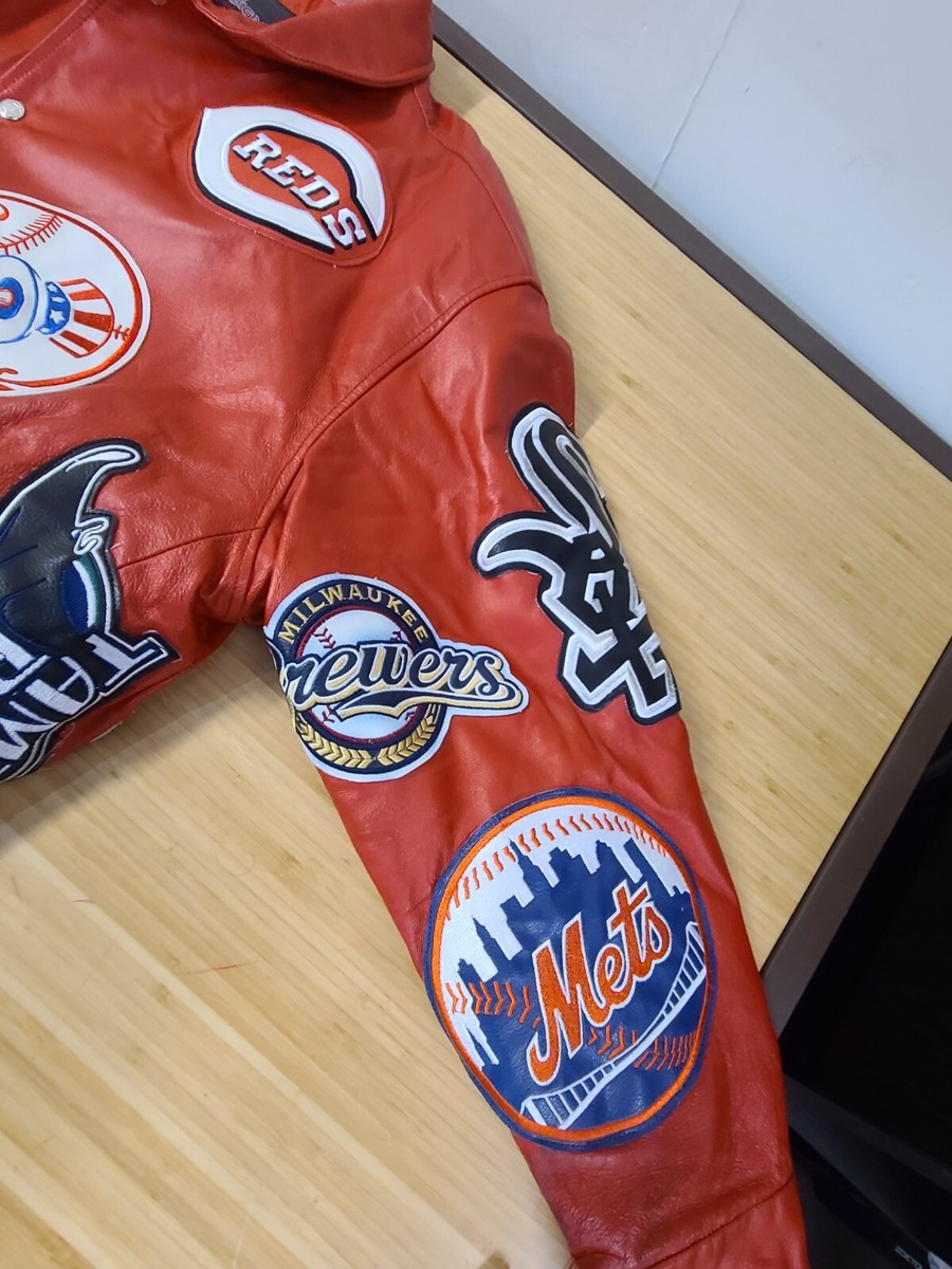 Jeff Hamilton MLB Logos Leather Jacket Vtg team JH Design red size