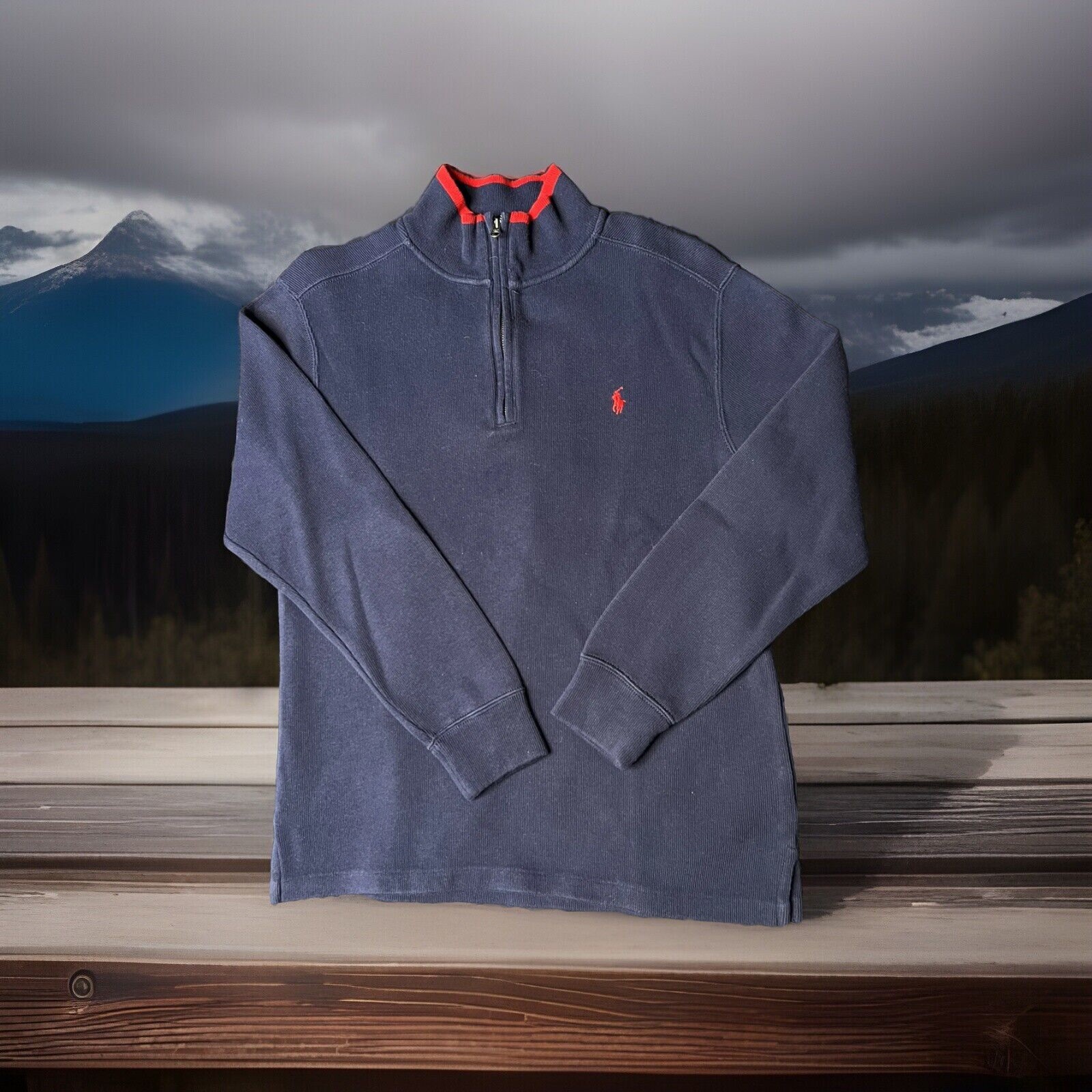 Polo Ralph Lauren Felpa Mezza Zip Blu Ragazzo Taglia L (14 16) Rosso Pony