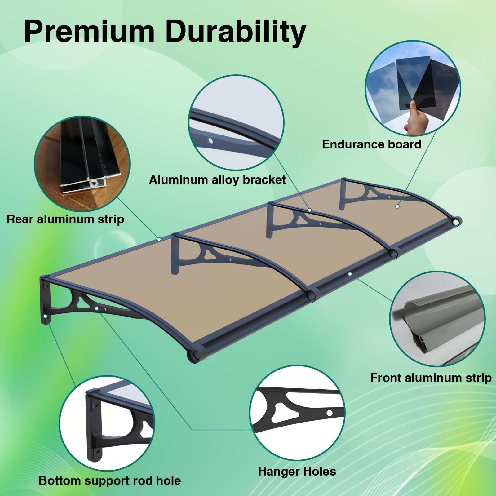 Awning for Window Door Canopy with Aluminum Bracket Gutter Polycarbonate Board