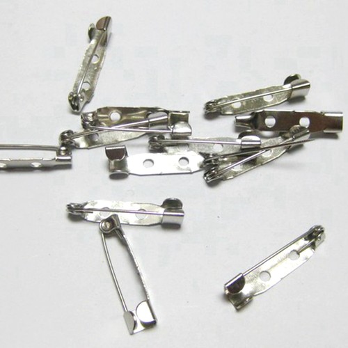 100 Silver Tone Metal Brooch Bar Pins Finding 15mm Pin Back Safety Pins - Picture 2 of 6
