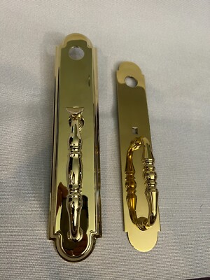Vintage Rare Baldwin Heavy Brass Entry Door Handle and Plates Set, 16 3/4'' Long