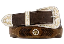 Cowboy Belt Western Concho Ranger Star Genuine Leather Overlay Brown Cinto Rodeo