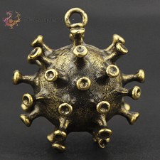 Solid Brass Carved Virus Statue Keychain Key Ring Strap Pendant Gift Decor