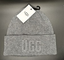 UGG 3D Embossed Logo Grey Beanie Winter Hat NWT