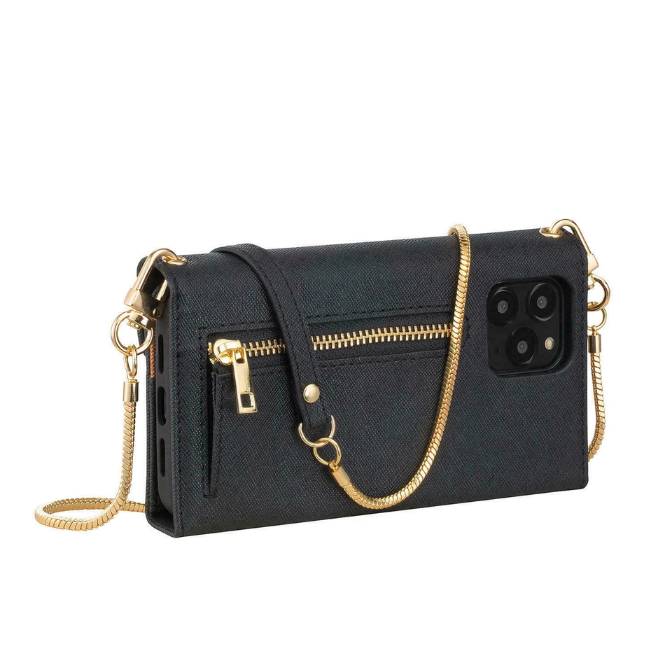 HABITU IPHONE 12 SELENE CROSSBODY WALLET CASE, BLACK *DISTRESSED PKG - Image 3 of 4