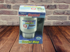Heated Travel Mug 14 oz 12 Volt NIB Silver Fits Cup Holders No Spill Sipper Lid