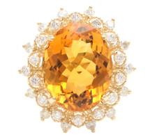 9.75Ct Natural Citrine and Diamond 14K Solid Yellow Gold Ring