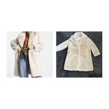 Bershka Longline Teddy Fur Coat In Ecru