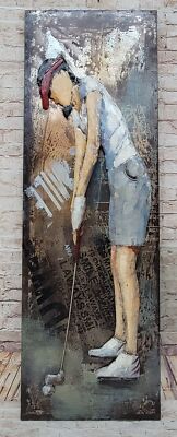 3 D Skulptur Kunstwerk The Sports-Loving Golfer Mann Handbemalt Unique Metal Wal