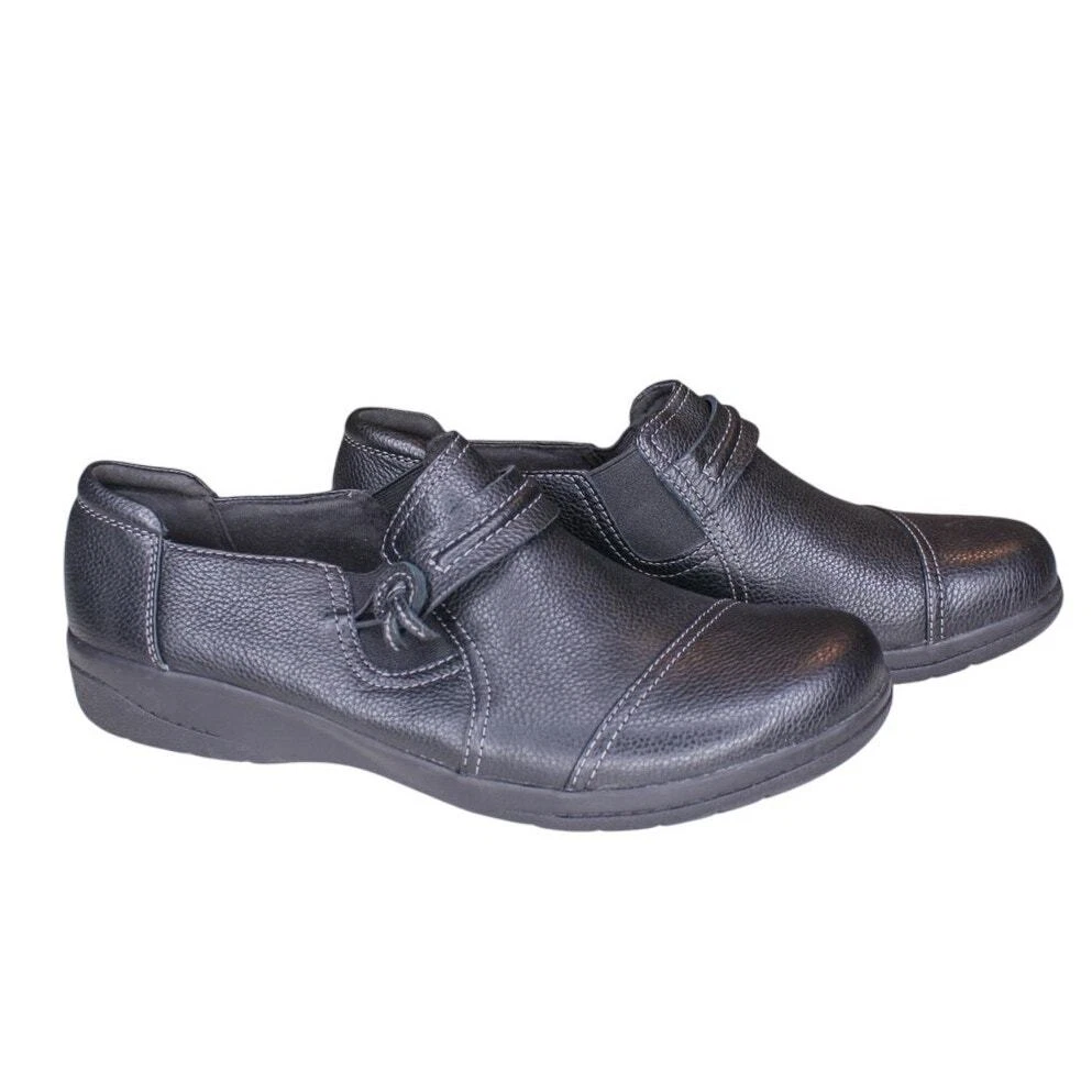 Clarks Collection Black Leather Slip On Comfort Shoes Flats 9.5