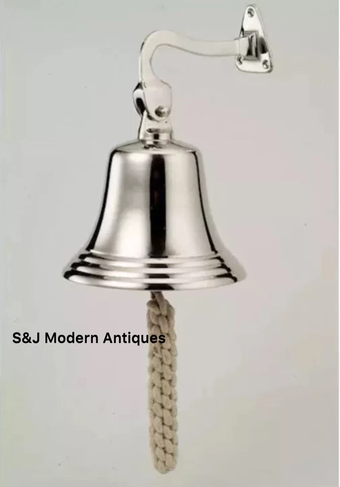 Antique Brass Wall Bell Nickel Vintage Ship School Pub Last Order Dinner Door 5" - Image 3 of 4