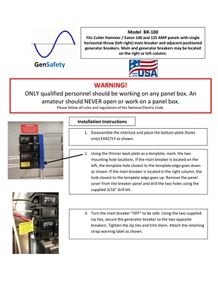 Generator Interlock Kit For Eaton Cutler Hammer 100/125A Panels – Horizontal Mount, Adjacent Breakers