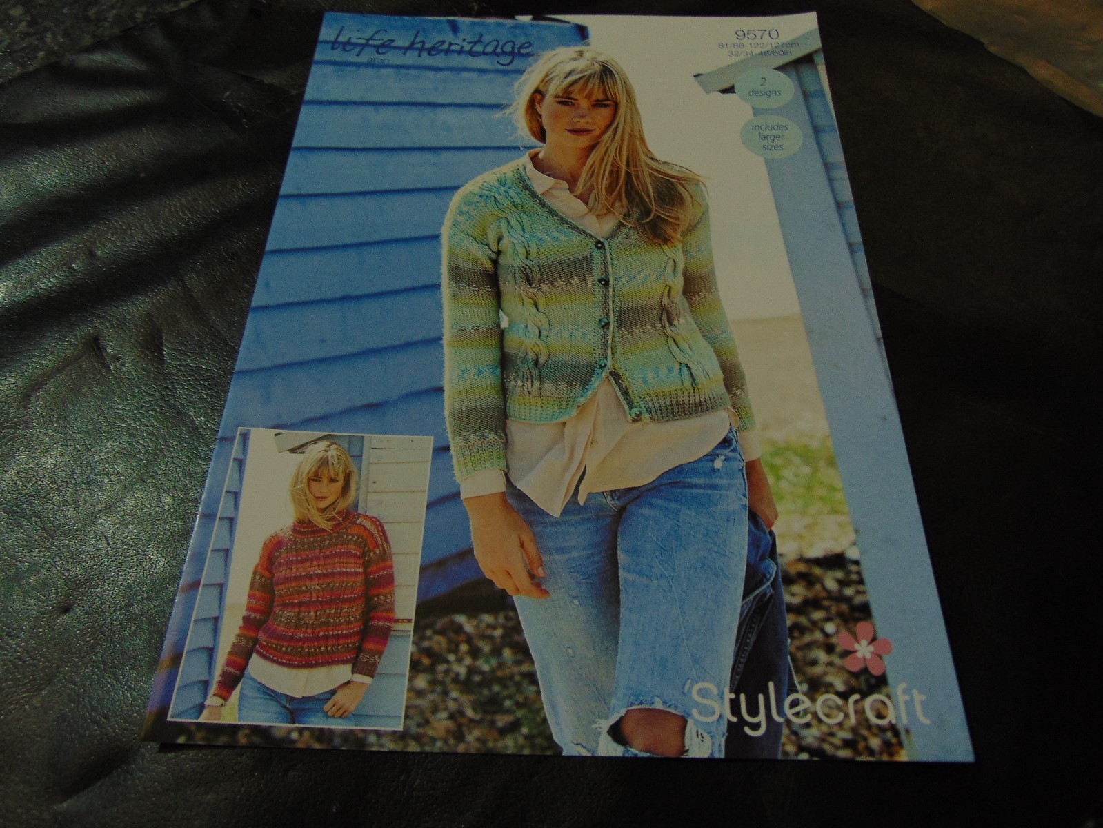 Stylecraft Aran Pattern 9570 Sweater & Cardigan 32/34 - 48/50 ins 2 Designs