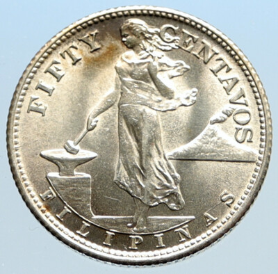 1944 S PHILIPPINES Under US Administration Eagle Silver 50 Centavos Coin i96866