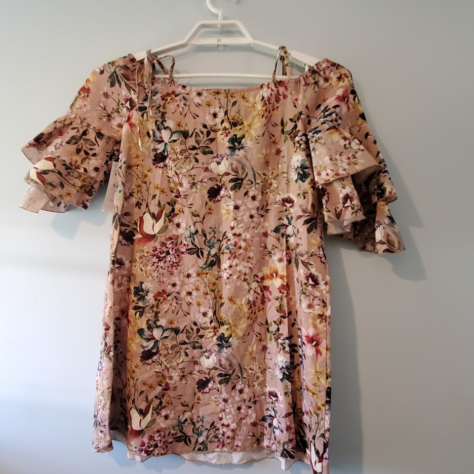 Zara Basic nwt dress womens XS floral off shoulder linen blend eBay