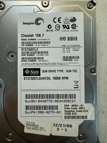 SUN 390-0275-02 ST373207LSUN72G 72GB 10.0K RPM Ultra-320 SCSI Hot-Pluggable80Pin - Picture 2 of 7