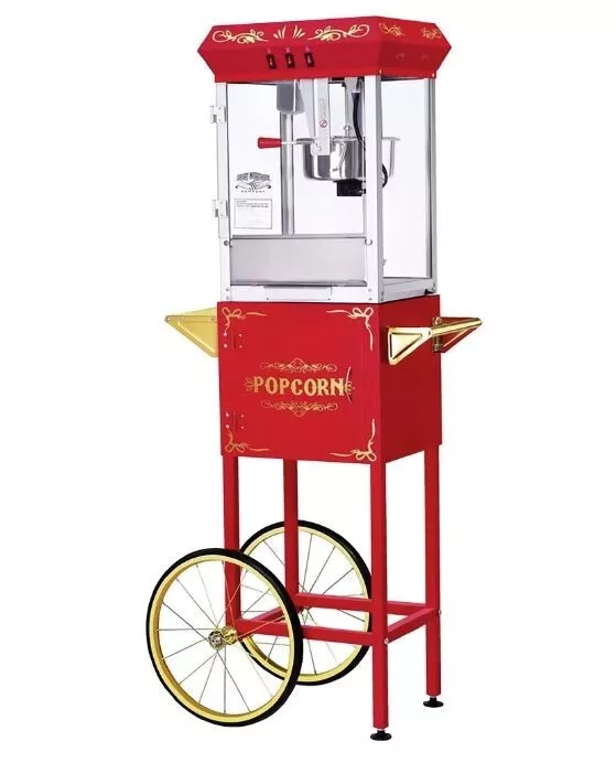 New Red 8 oz Popcorn Machine with Cart Durable Glass Cheap Party Portable  Wheels