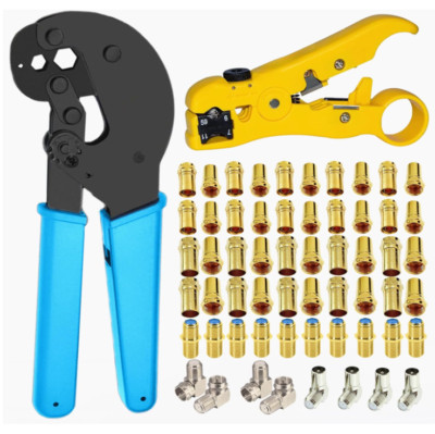 Cable Crimping Tool Kit, RG6 RG11 Crimping Tool Dual Shielded Coaxial Connectors