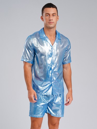 2 Piece Men Shirt And Shorts Set Beach Vacation Outfit Button Down Swim Trunks - Picture 7 of 70
