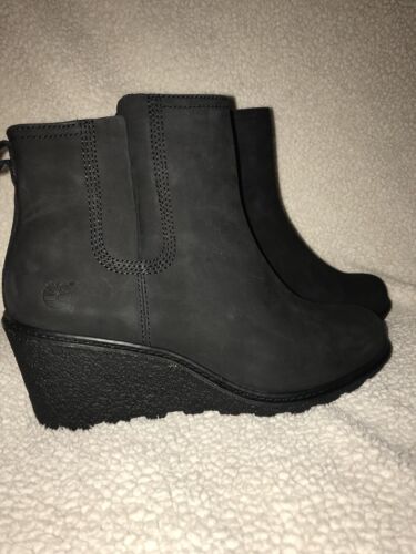 Meevoelen directory Afkorten Timberland Amston Chelsea Pull On Leather Black Wedge Boots Women Sz 8.5  NEW | eBay