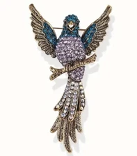 Colorful Parrot Brooch Lapel Pin Gift Scarfs Jackets Rhinestones