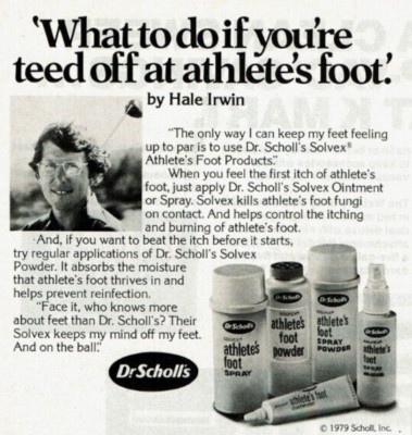 1980 Vintage Print Ad What to do if you're teed off at athlete's foot Dr Scholls