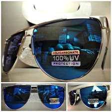 Men or Women CLASSIC VINTAGE Funky RETRO Style SUNGLASSES Silver Frame Blue Lens