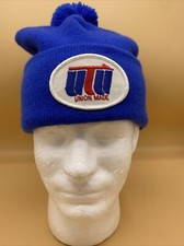 VINTAGE union made knit hat - beanie w/ Pom - Blue - winter hat