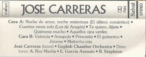 José Carreras English Chamber Orchestra RECITAL DE CANCIONES CASSETTE SALVAT - Picture 5 of 6