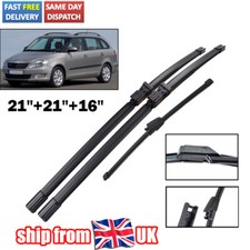 Front & Rear Windscreen Flat Wiper Blades Set For Skoda Fabia Combi 07-14 Rubber