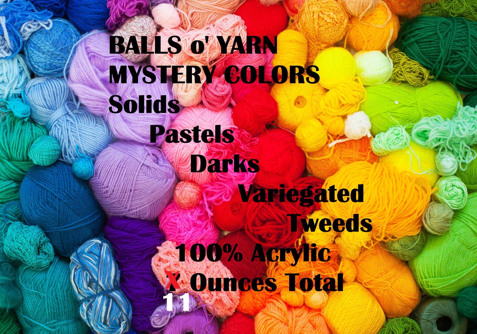 MYSTERY BALLS OF YARN, Remnant Yarns Neon Vari Solid Colors 100