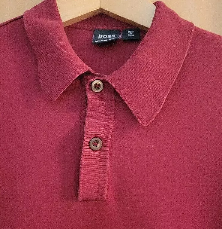 Men s Hugo BOSS Burgundy Polo Shirt Short Sleeves 100 Cotton