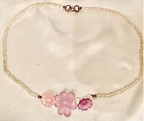 Pink Flower Daisy Girls Necklace 14" Lucite Choker Vintage - Picture 6 of 9