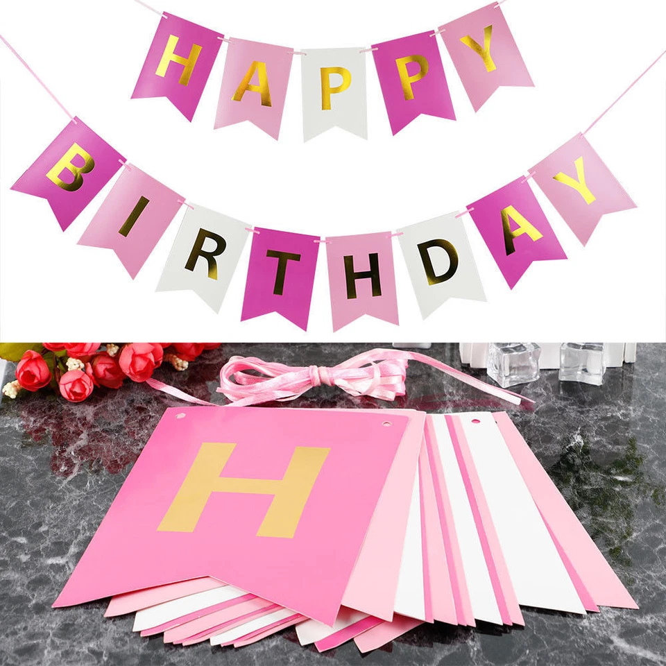 Banner de Feliz Cumpleaños Multicolor Brillante Colgante Fiesta Decoraciones Letra Dorada NUEVO Foto 3 de 4