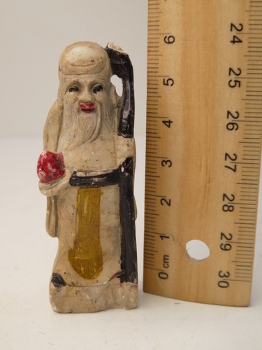 CHINESE CARVED PAINTED SOAPSTONE IMMORTAL MAN CHARACTER MARK TO BASE SEAL STATUE - Picture 9 of 9