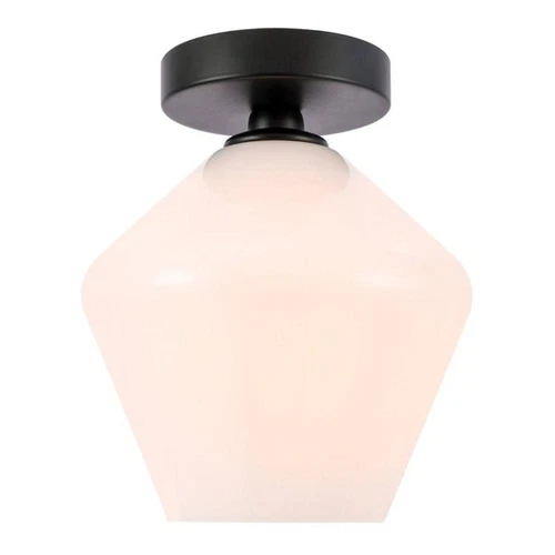 Living District Gene 1-Light Metal & Glass Flush Mount in Black/Frosted White - Picture 1 of 10