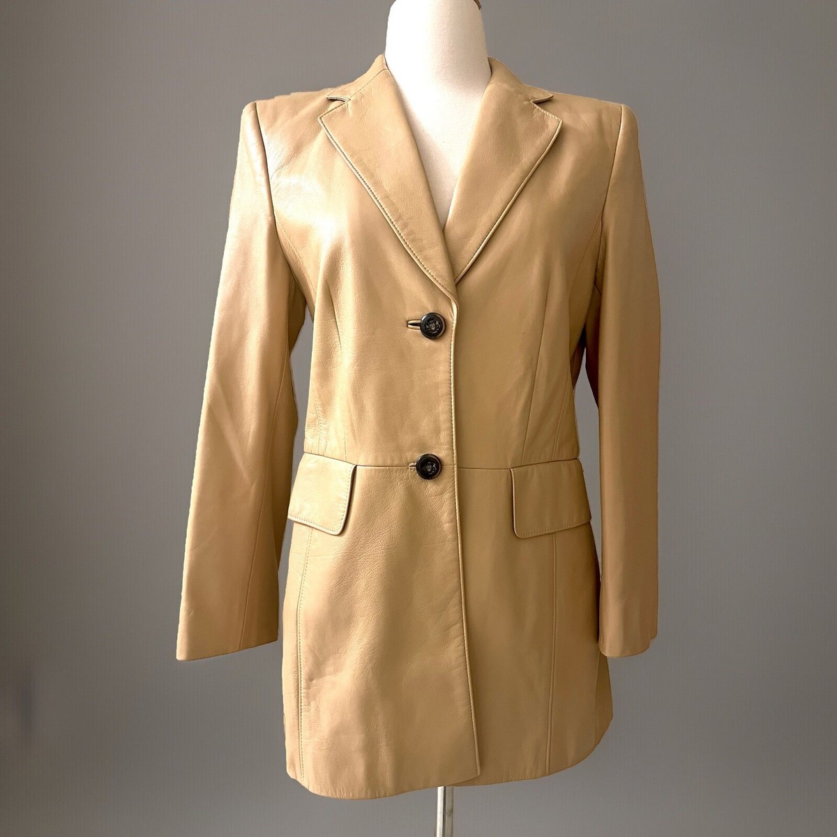 Escada By Margaretha Ley Camel Beige Lambskin Leather Blazer