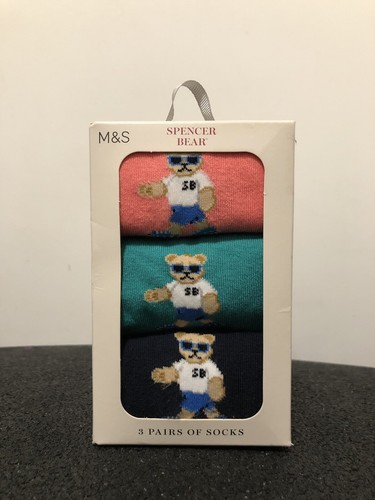 M&S 3 Spencer Bear Cotton Rich Socken UK 9-12 EU 43-47 Navy Bunt