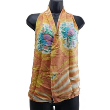 Unbranded Peach Yellow Floral Motif Scarf Rectangle 9/52"